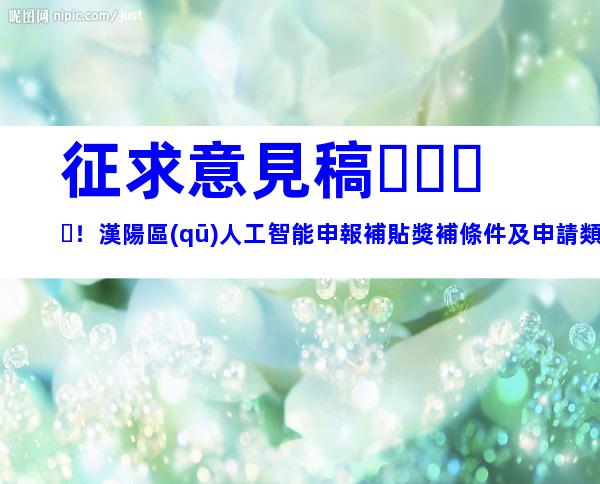 征求意見稿！漢陽區(qū)人工智能申報補貼獎補條件及申請類型對象（有效期三年）